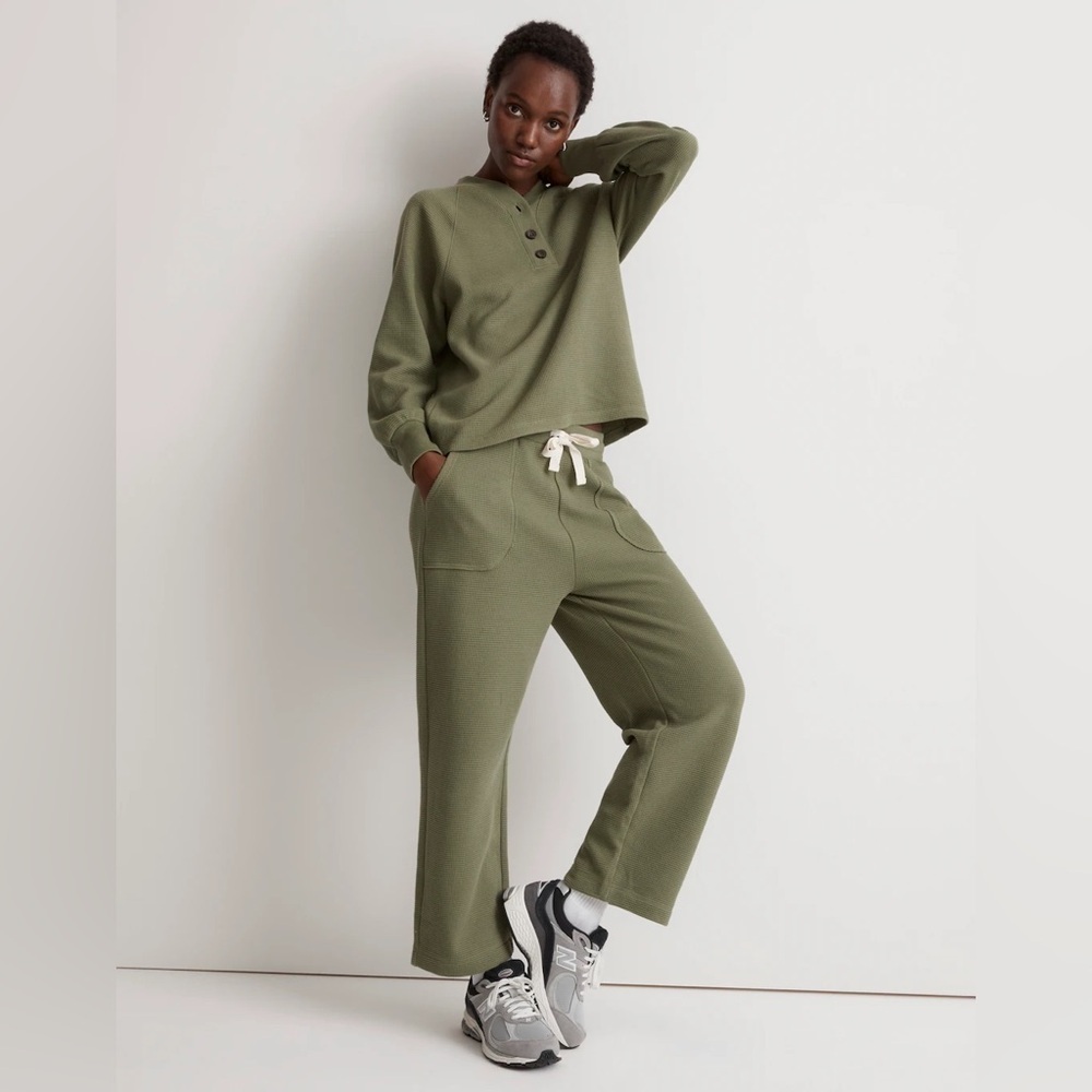 Madewell Green Textured Waffle Straight Leg Sweatpants XXSmall